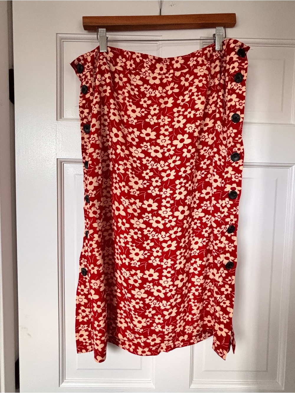 Madewell Red Floral Button-Trim Women's Skirt